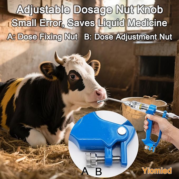 10ML Veterinary Metal Feeding Gun, Continuous Drench Gun Dosing Device Veterinary Adjustable Medicine Dispenser Husbandry Autonomous Feeding Tool, for Pig Cow, Sheep, Horse (Blue, 10ML No Bottle)