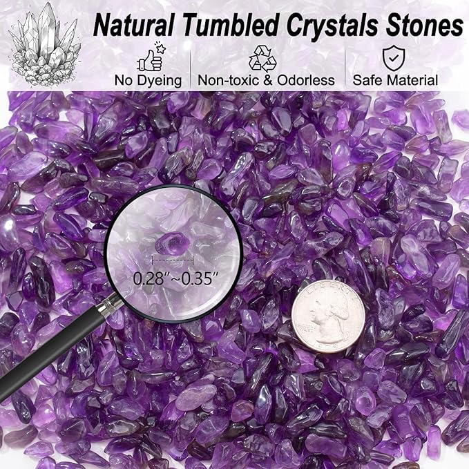 0.5 Lb/230g Amethyst Quartz Crystal Chips Bulk, Purple Crushed Stones Natural Gemstones Healing Reiki Crystals Mini Quartz Vase Filler Aquarium Gravel Rocks, 5-7mm
