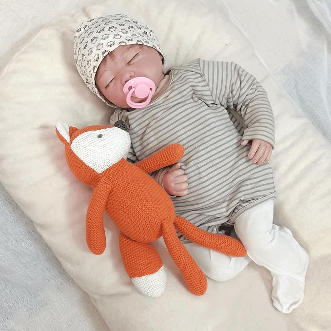 100% Organic Cotton Baby Toys Orange Fox Stuffed Animals for Newborn 7.1"