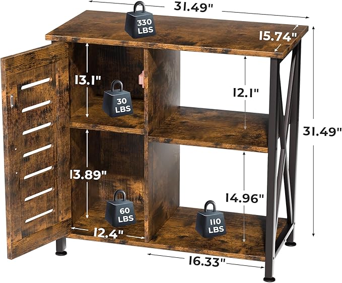 20-29 Gallon Fish Tank Stand, Aquarium Stand with Cabinet Accessories Storage, Heavy Duty Metal Frame, 31.49" L*15.74" W Tabletop, 330LBS Capacity, Rustic Brown PG07YGN