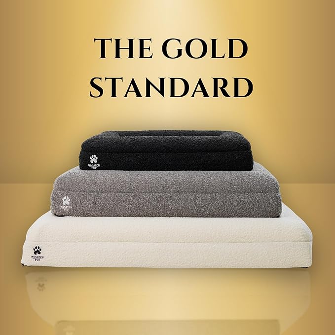 Luxury Boucle Fabric Orthopedic Large Dog Bed with Memory Foam | Breathable Comfort & Washable Dog Couch Bed with Waterproof Liner & Cover | Ideal Pet Beds for Big Dogs - Charcoal 45"x36x7