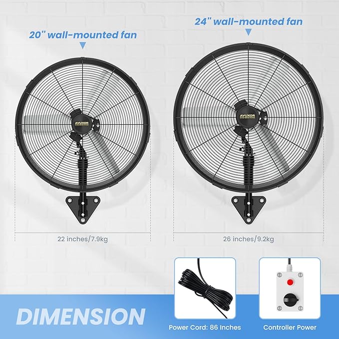 20'' Outdoor Wall Mount Fan, 4 Speed Oscillating Wall Fan with All Sealed Brushless DC Motor, Heavy Duty Industrial Fans, Waterproof Fans for Patios, House, Garage, Commercial, Warehouse, Factory