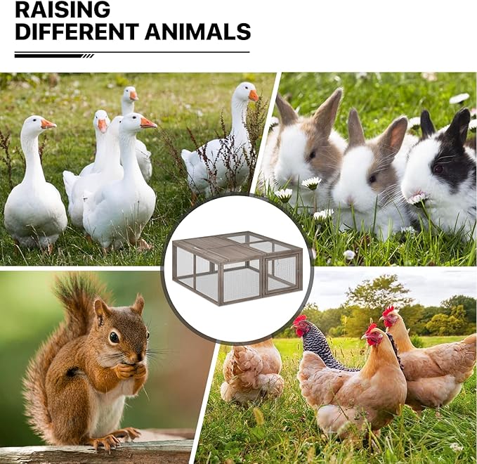 MoNiBloom Foldable Chicken Run Wood Chicken Coop Rabbit Hutch No Assembly Required Indoor/Outdoor Small Animal Nesting Box Portable Habitat Enclosure Spacious Pet Playpen 45.5 x 42.5 x 20 inch Grey