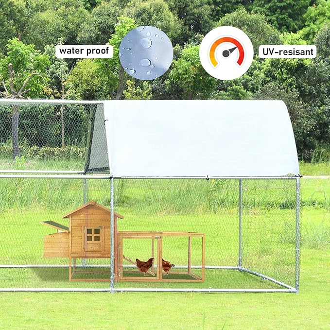 1.26'' Chicken Runs for Yard with Cover, Large Metal Chicken Run Walk in Metal, Outside Dog Kennel with Roof, Flat Roofed Outdoor Kennel for Cats(9.2’L x12.5’Wx 6.4’H)