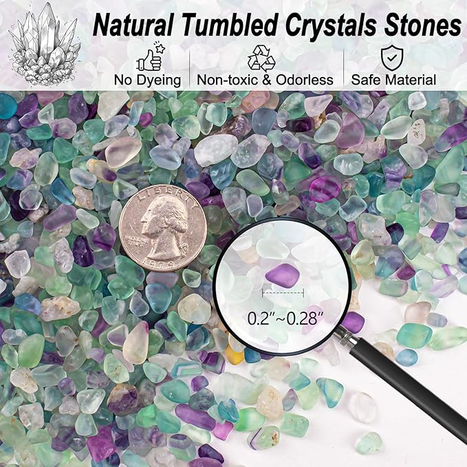 14 Oz Fluorite Aquarium Gravel Rocks Crystal Chips Stones, Natural Tumbled Healing Crystal Chips Bulk Polished Crushed Stones Pebbles for Vase Fillers, Aquarium and Home Decoration, 5-7mm