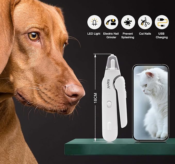 2-in-1 Dog & Cat Nail Clipper and Grinder,LED Lights & Safety Guard for Large Medium Small Dogs Cats Claw Trimmer,Claw Grooming Tool for for Cats and Small Dogs