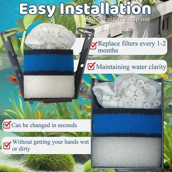 2 Sets of Upgraded Three-Stage Filtration Fish Tank Filter for AquaClear 30 Power Filter, 2 Set of Replacement Maintenance Kit for Fish Tank Filter for 30/150 30-Gallon Aquarium