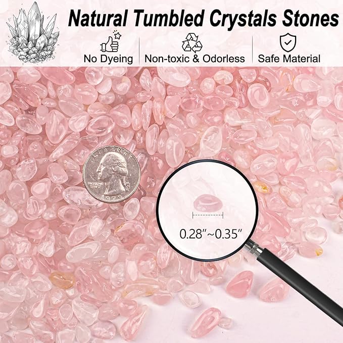 0.5 Lb/230g Rose Quartz Crystal Aquarium Gravel Rocks, Natural Tumbled Healing Crystal Chips Bulk Natural Crushed Stones for Crafts|Fish Turtle Tank|Home Decoration - 7-9mm