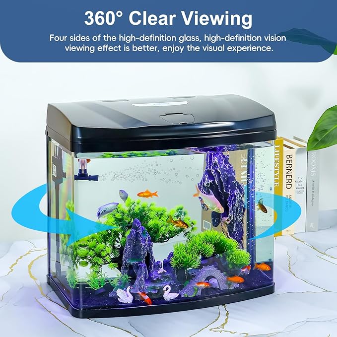 13 Gallon Glass Aquarium Starter Kit with Flip-Top Feeding Port for Betta Fish: Crystal Clear Viewing, Eco-Cycle Filtration, Air Pump, and LED Lighting