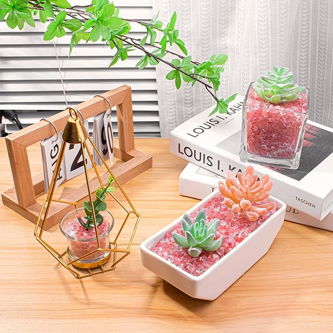 0.88 Lb Red Crystal Chips Stone Crushed Quartz Glass, Small Decorative Pebbles Bulk Tumbled Stones Polished Rocks Pieces for Crafts, Vases Filler, Succulent Plants, Aquarium Gravel Rocks