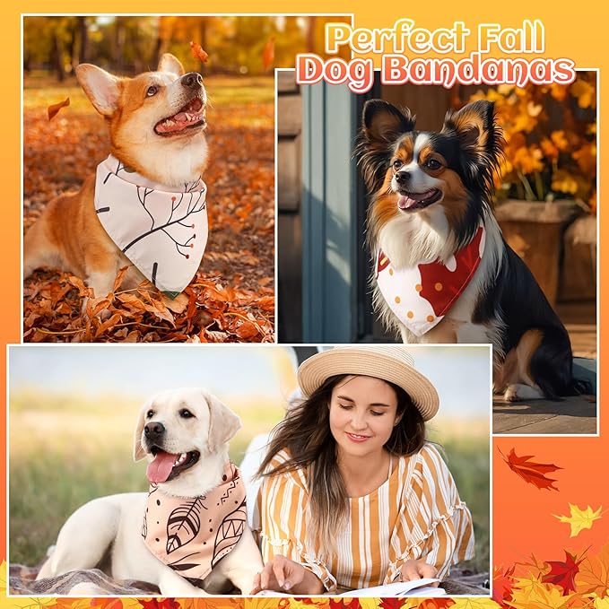 100 Pcs Fall Dog Bandanas Bulk Pet Bibs Colorful Triangle Scarf Autumn Pet Bandanas for Medium Large Dogs Fall Autumn Harvest Festival Costume Decor