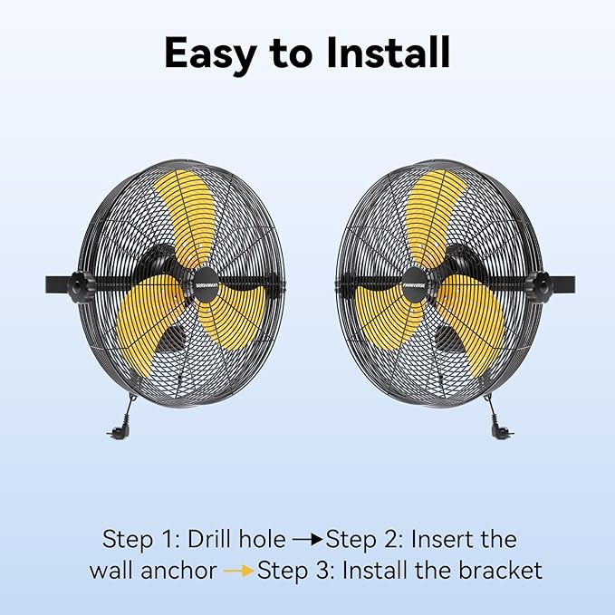 18 Inch Wall Fan Pro Series - 4900 CFM 3 Speed High Velocity Industrial Wall Mount Fans for Commercial, Residential, Warehouse, Covered Patio, Shop, Garage, Barn, Gazebo UL Safety Listed