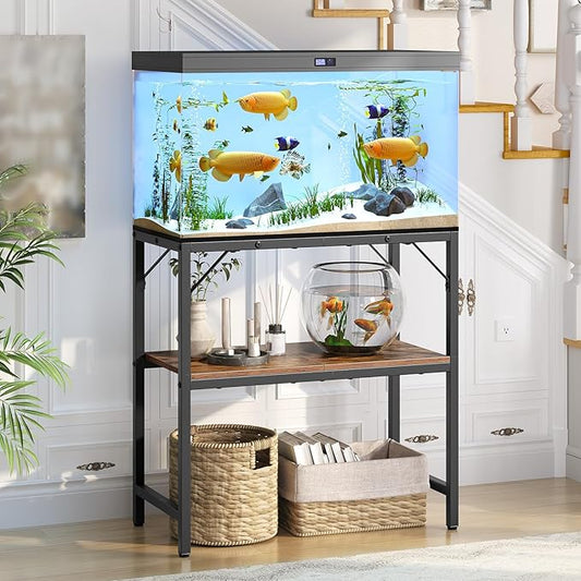 20 Gallon Fish Tank Stand, Aquarium Stand with 2-Tier Storage Shelves, Heavy Duty Breeder Turtle Terrarium Stand Rack for Home Office, 24.0" L x 11.8" W x 24.4" H, Rustic Brown FTHR2001
