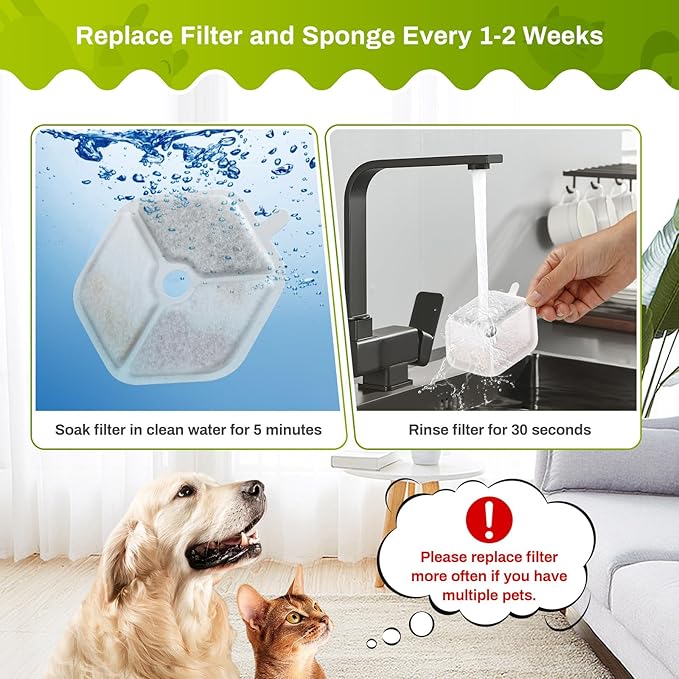 18 Packs Replacement Filters and Sponges for 152oz/4.5L Wireless Cat Water Fountain, ZEKIRY Cat Water Fountain Filters, 5-Layer Filtration System Pet Fountain Filters