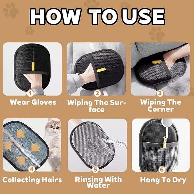 2025 Upgraded Pet Hair Removal Glove |Double-Sided – Reusable Grooming & Bathing Glove for Dogs and Cats |Soft Silcone Touch |Easy Deshedding and Cleaning Mitt (Black, 1 PC)