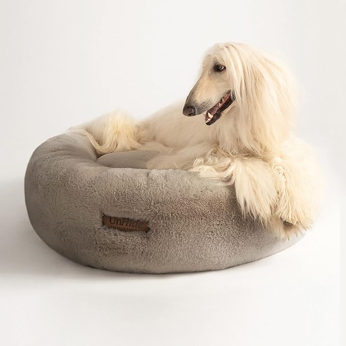 UnHide Floof Pet Bed - XL (40"x14") - Extra Soft Dog Bed - Removable Faux Fur Cover - Machine Washable - Helps Ease Pet Anxiety & Provides The Perfect Sleep, Taupe Ducky
