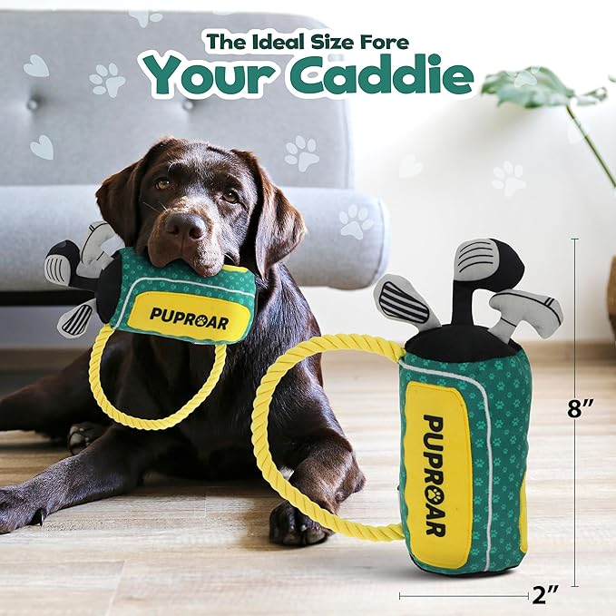 Golf Dog Toy – Birthday Dog Toy, Funny Plush Squeaky Puppy Gift with Rope & Crinkle, Golf Bag Gift