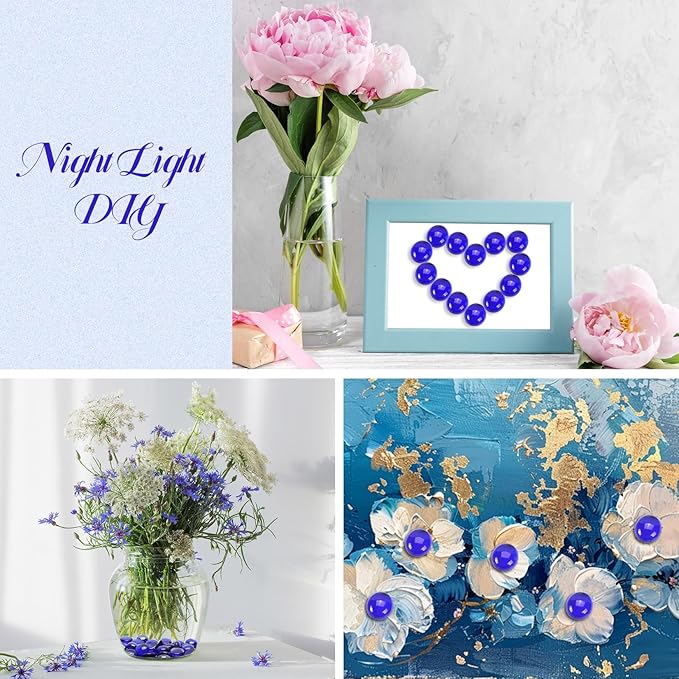 1LB Cobalt Blue Flat Glass Marbles for Vases, Gemstone Beads Vase Filler Decorative Glass Pebbles for Fish Tank, DIY Crafts, Aquarium Decor Rocks