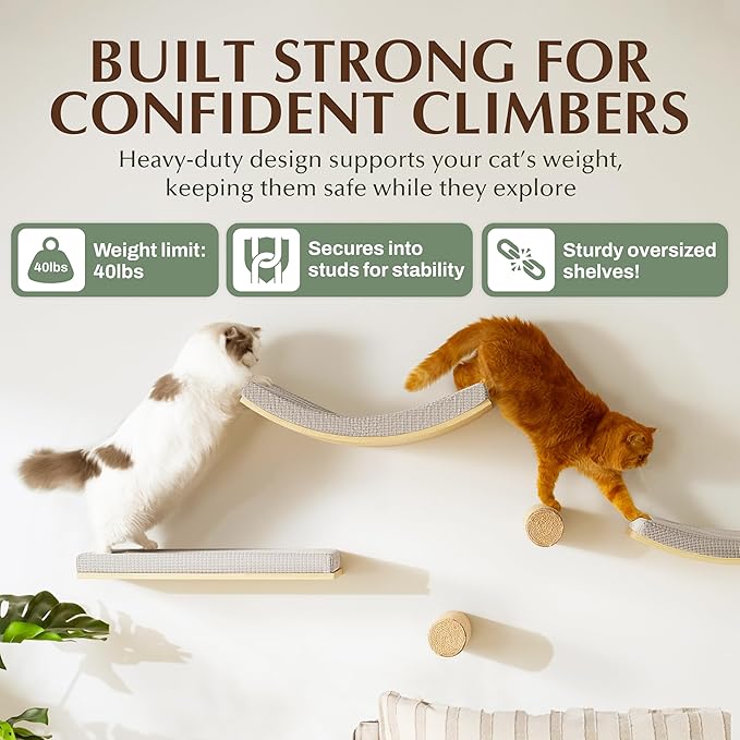 2-Pack Sisal Wall-Mounted Cat Climbing Wall Steps, Cat Wall Steps/Stairs with Sisal Scratching Surface, Wall Shelf Furniture for Climbing & Play for Kittens & Cats, Hidden Mounts