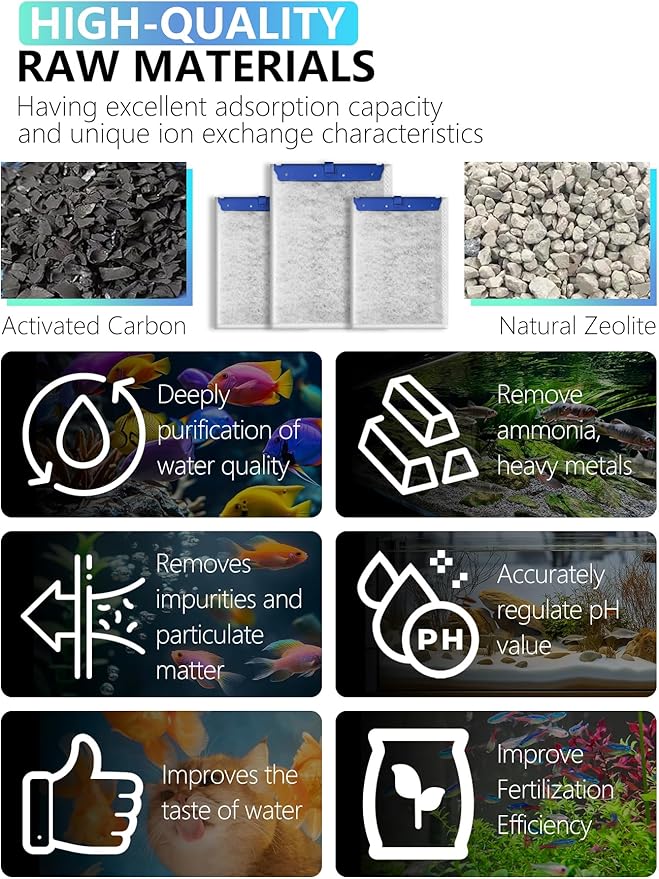 12 Pack Large Fish Tank Filter Cartridges Compatible with Tetra Whisper Bio-Bag Filters, Turtle Tank Filter Replacement for Whisper 20i, 40i / IQ20, 30, 45, 60 / PF20, 30, 40, 60 & ReptoFilter