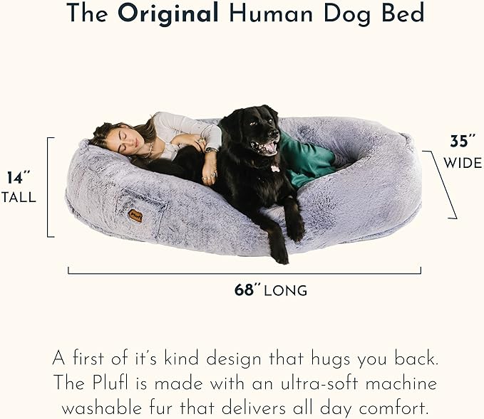 Plufl, The Original Human Dog Bed for Adults, Kids, and Pets. As Seen on Shark Tank. Comfy Plush Large Bean Bag with Memory Foam, Machine Washable, and Durable. Perfect nap and Floor Bed - Arctic Grey