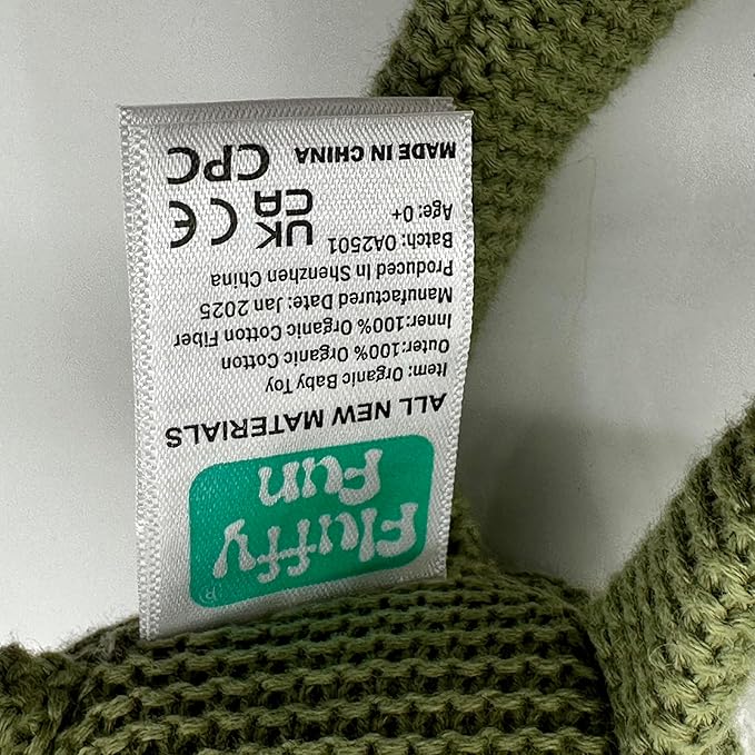 100% Organic Cotton Baby Stuffed Animals | 7.1" Green Dinosaur Plush for Newborn