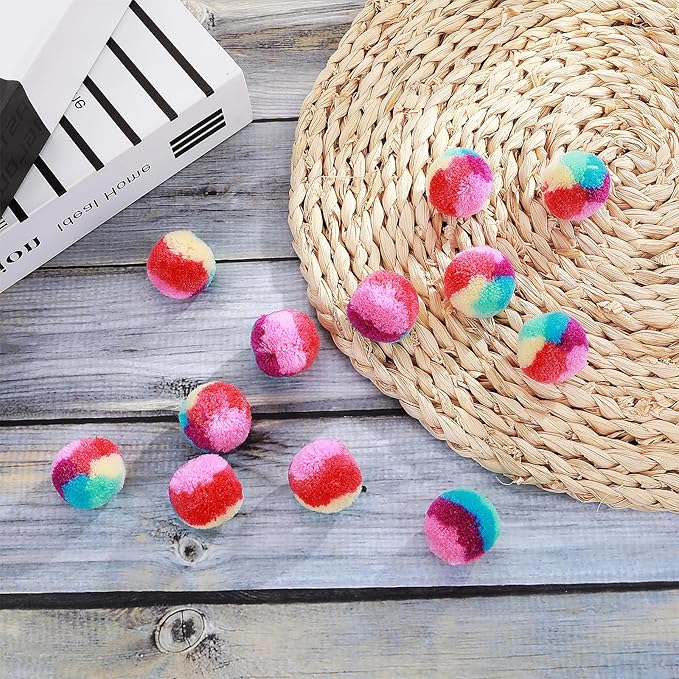 1.2 in Colorful Cat Pom Pom Ball Toys, 20 Pcs Rainbow Cat Toy Balls Soft Plush Cat Ball Interactive Training Ball for Indoor Cats & Kittens