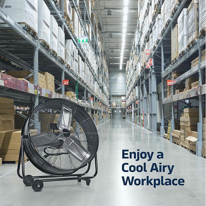 24 Inch High-Velocity Industrial Metal Drum Fan 8,800 CFM, 3-Speed Heavy Duty Floor Fan, 360-Degree Tilt for Commercial, Warehouse, Workshops, Garage, Factory, and Basement with Extreme Power