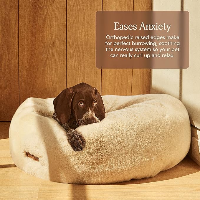 UnHide Floof Pet Bed - Medium (28" x 10") - Extra Soft Dog Bed - Removable Faux Fur Cover - Machine Washable - Helps Ease Pet Anxiety & Provides The Perfect Sleep - Taupe Ducky