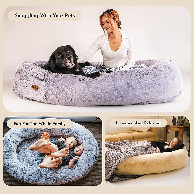 Plufl, The Original Human Dog Bed for Adults, Kids, and Pets. As Seen on Shark Tank. Comfy Plush Large Bean Bag with Memory Foam, Machine Washable, and Durable. Perfect nap and Floor Bed - Beige