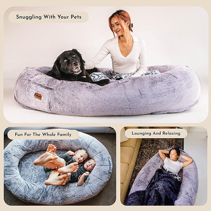 Plufl, The Original Human Dog Bed for Adults, Kids, and Pets. As Seen on Shark Tank. Comfy Plush Large Bean Bag with Memory Foam, Machine Washable, and Durable. Perfect nap and Floor Bed - Arctic Grey