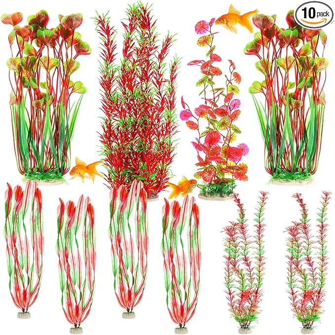 10 Pcs Large Aquarium Artificial Plants Decorations, Tall Plastic Fish Tank Plant Decorations for Household and Office Aquarium (Multicolor)
