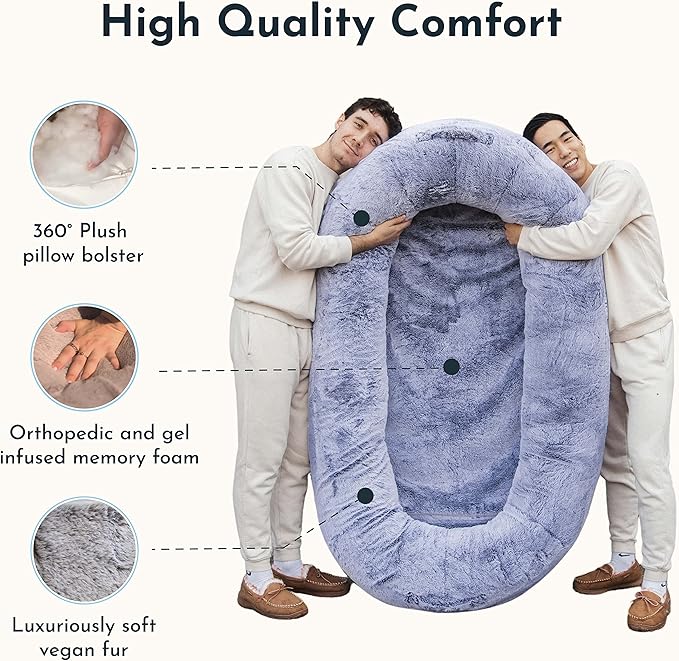 Plufl, The Original Human Dog Bed for Adults, Kids, and Pets. As Seen on Shark Tank. Comfy Plush Large Bean Bag with Memory Foam, Machine Washable, and Durable. Perfect nap and Floor Bed - Arctic Grey