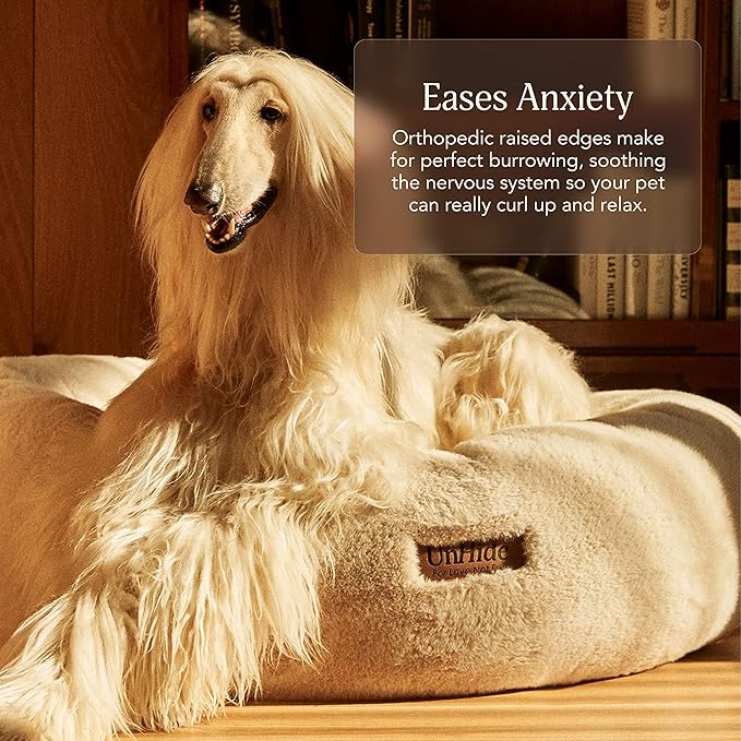 UnHide Floof Pet Bed - XL (40"x14") - Extra Soft Dog Bed - Removable Faux Fur Cover - Machine Washable - Helps Ease Pet Anxiety & Provides The Perfect Sleep, Taupe Ducky