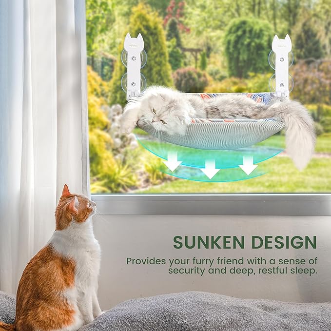 2 Pack Cat Window Perch, Glow in The Dark Foldable Cat Hammock with Sunken Design & Removable Soft Cover, Breathable Cordless Window Bed for Resting Indoor Kitten (Shallow Perch, 2 Pack - L)