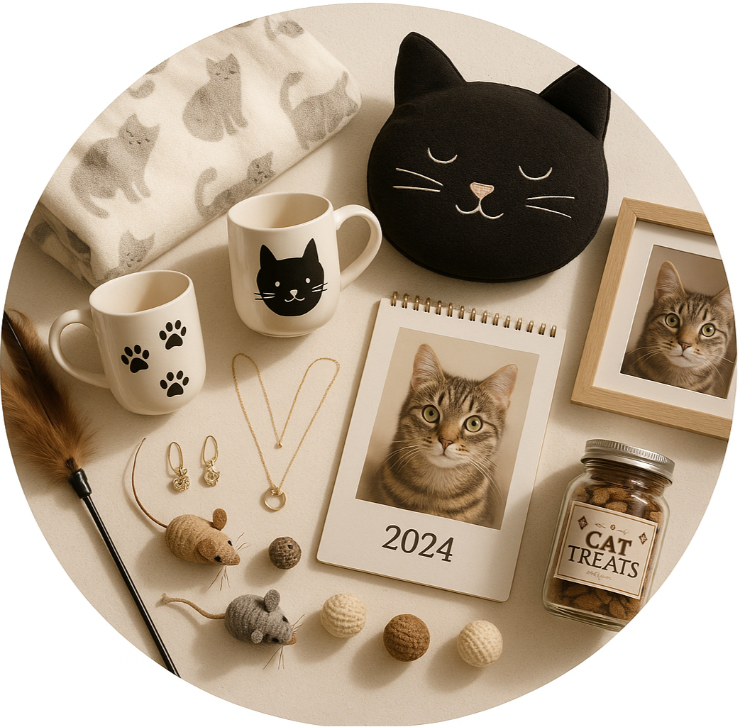 circle photo of cat lovers products and make it a real photo